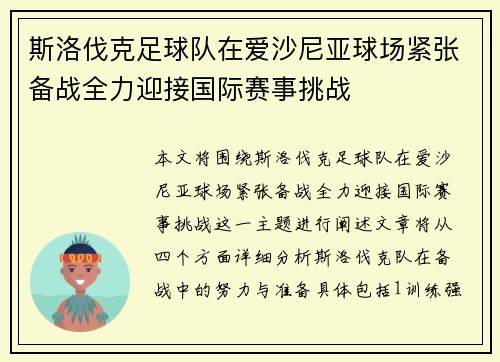 斯洛伐克足球队在爱沙尼亚球场紧张备战全力迎接国际赛事挑战